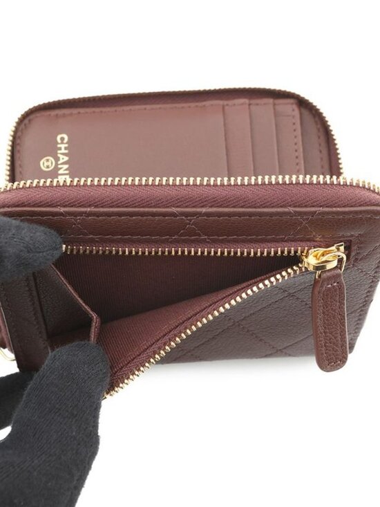 Chanel Bifold Wallet CC Logo Round Zip Compact Grain Gotoskin - Picture 6 of 10